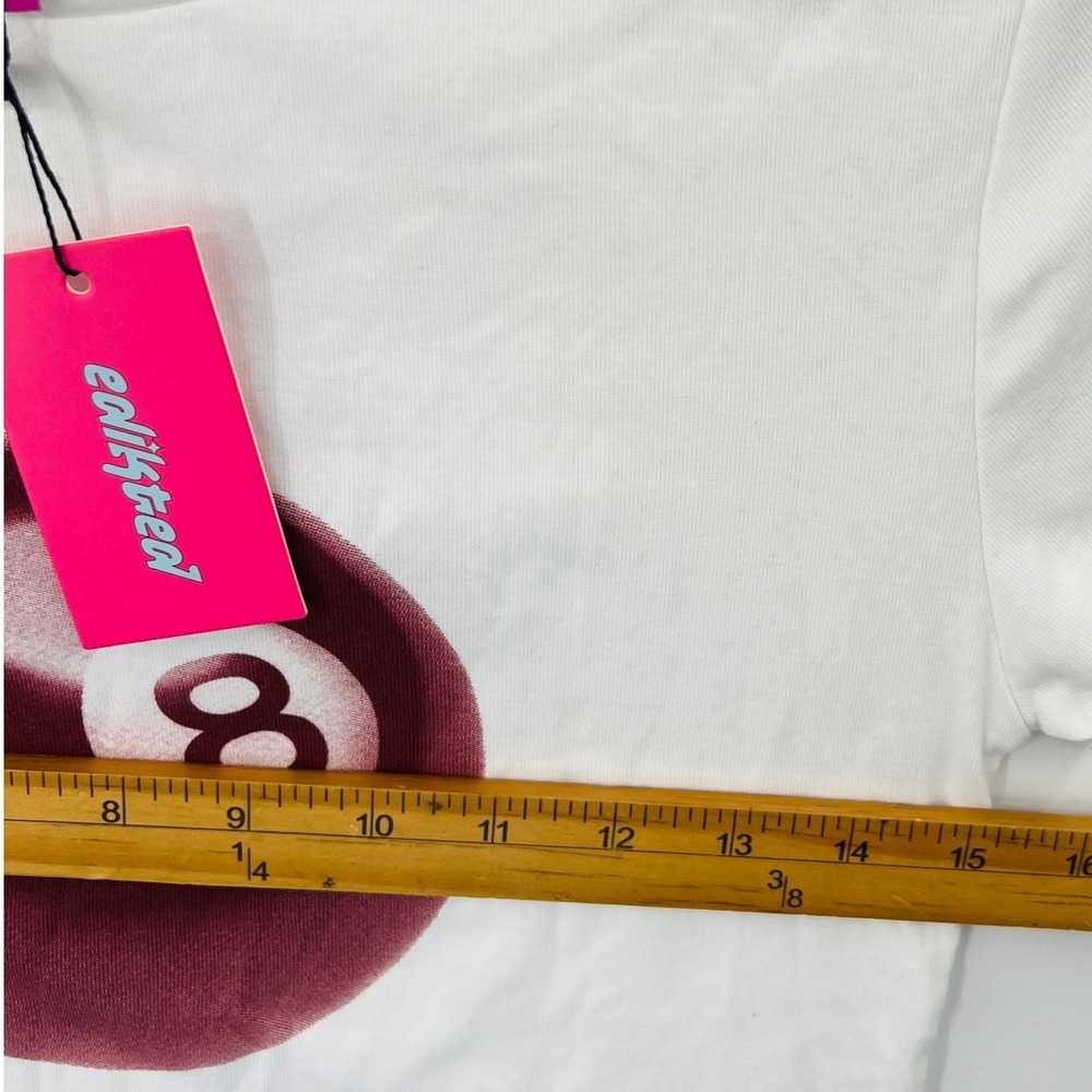 Edikted 8 Ball Graphic Baby Tee M White Short Sleeve‎ T-Shirt Retro Trendy Y2K - Picture 4 of 6